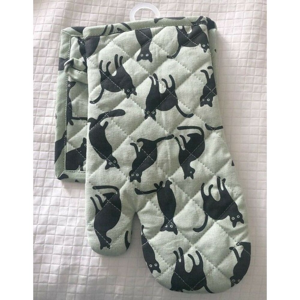 Cat Kitchen Oven Mitt Potholder Set Kitty Kitten Pet House Home Without a Cat